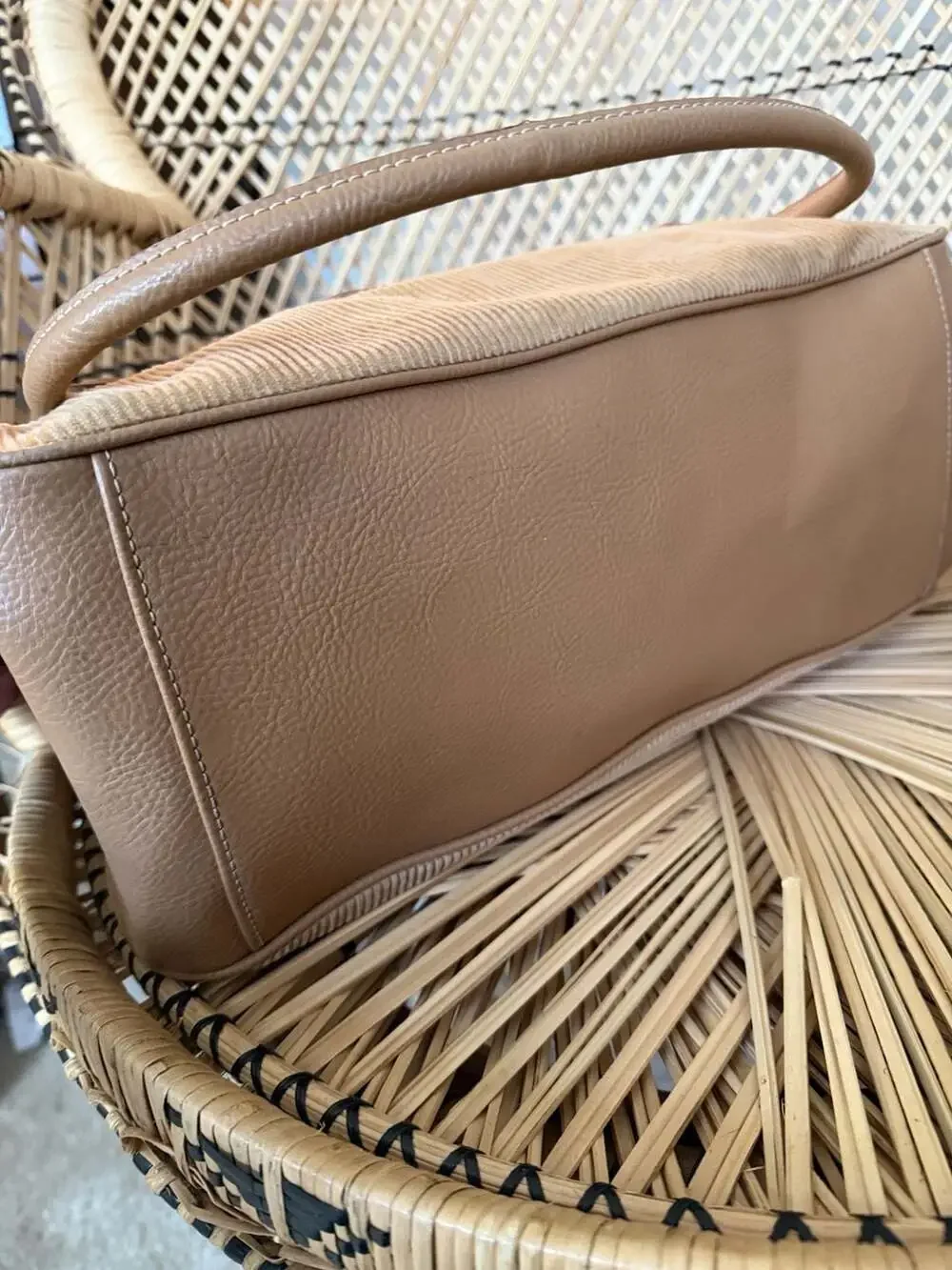 Tommy Hilfiger Vintage Y2K Tan Corduroy and Faux Leather Hobo Shoulder Handbag